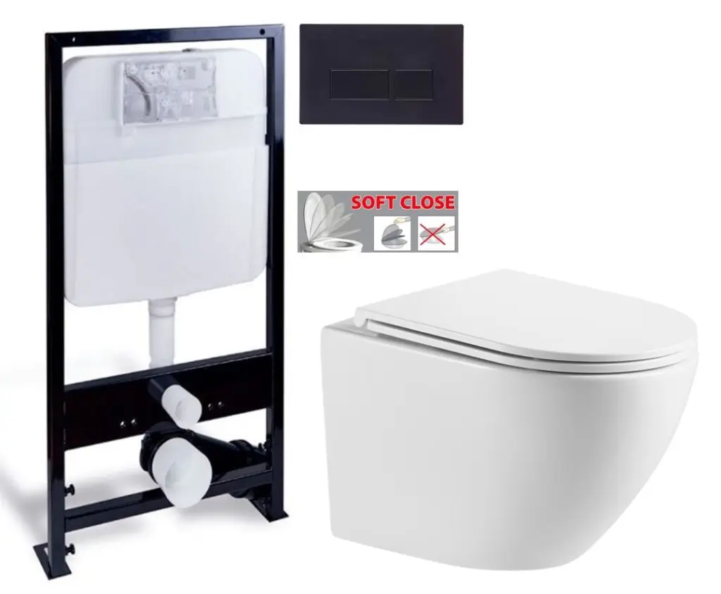 PRIM předstěnový instalační systém s černým tlačítkem  20/0044+ WC INVENA LIMNOS /VÍROVÉ SPLACH/ WITH SOFT, včetně soft/close sedátka PRIM_20/0026 44 LI1