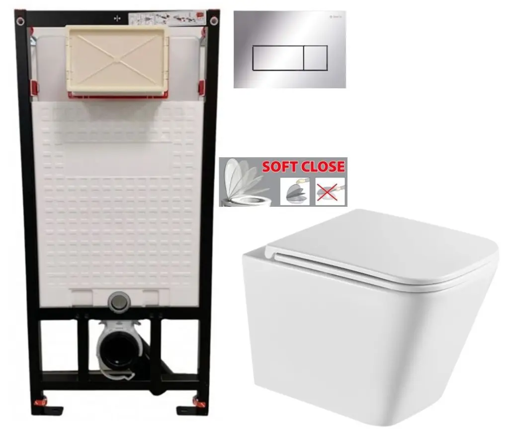 DEANTE Podomítkový rám, pro závěsné WC mísy + SLIM tlačítko chrom + WC INVENA FLORINA /VÍROVÉ SPLACH/ WITH SOFT, včetně soft/close sedátka CST_WC01 051P FL1