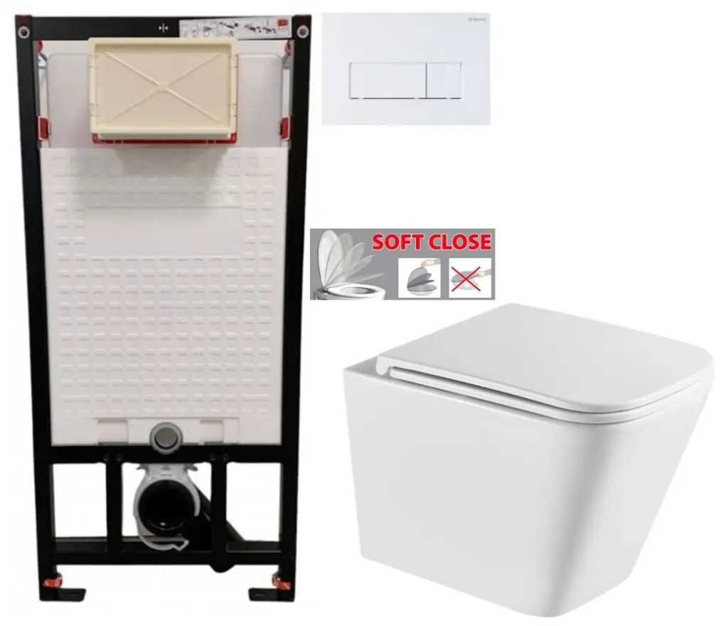 DEANTE Podomítkový rám, pro závěsné WC mísy + SLIM tlačítko bílé + WC INVENA FLORINA /VÍROVÉ SPLACH/ WITH SOFT, včetně soft/close sedátka CST_WC01 A51P FL1