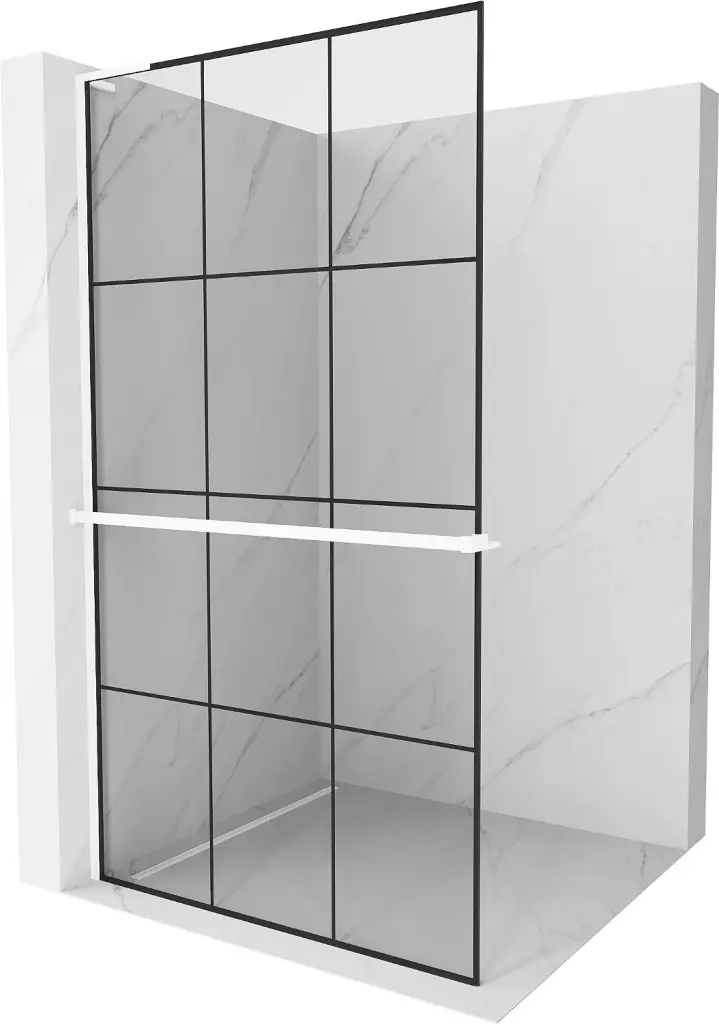 MEXEN/S Kioto+ L Sprchová zástěna WALK-IN s poličkou a držákem ručníků 110 x 200, černý vzor, bilá 800-110-123-20-77