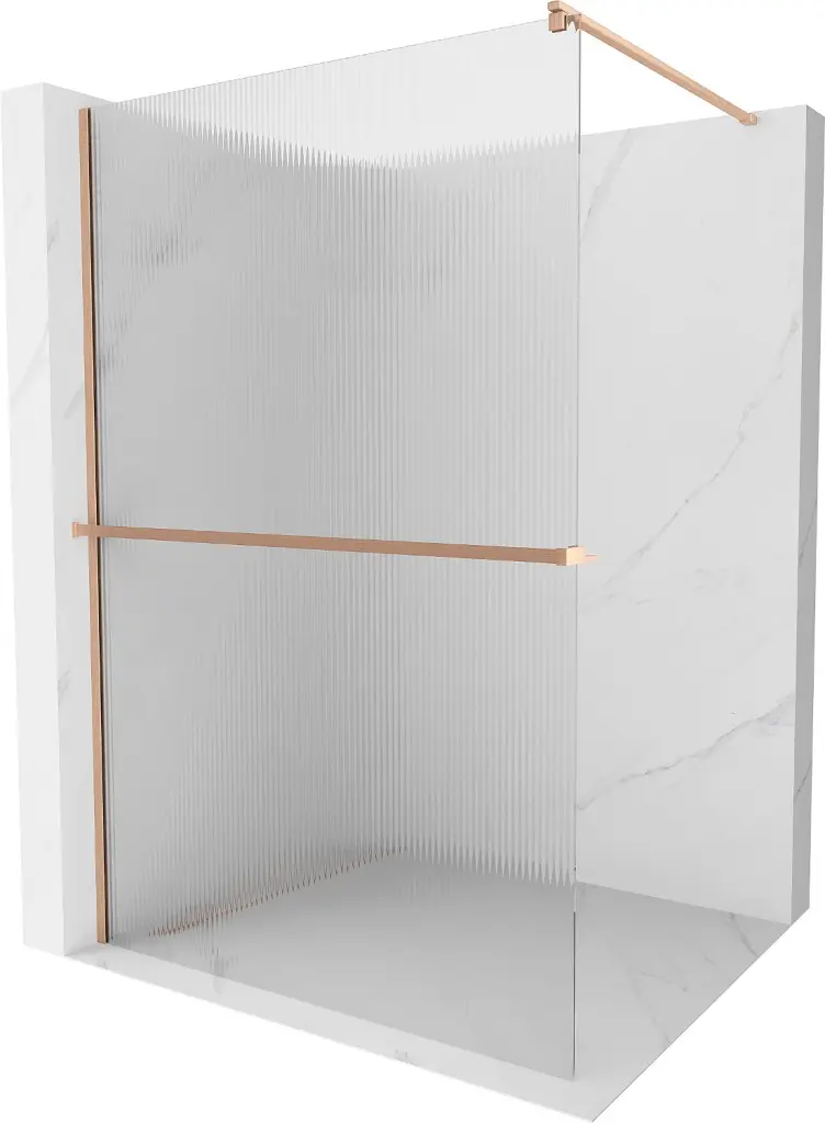 MEXEN/S Kioto+ Sprchová zástěna WALK-IN s poličkou a držákem ručníků 80 x 200, proužky, měď kartáčovaná 800-080-121-65-09