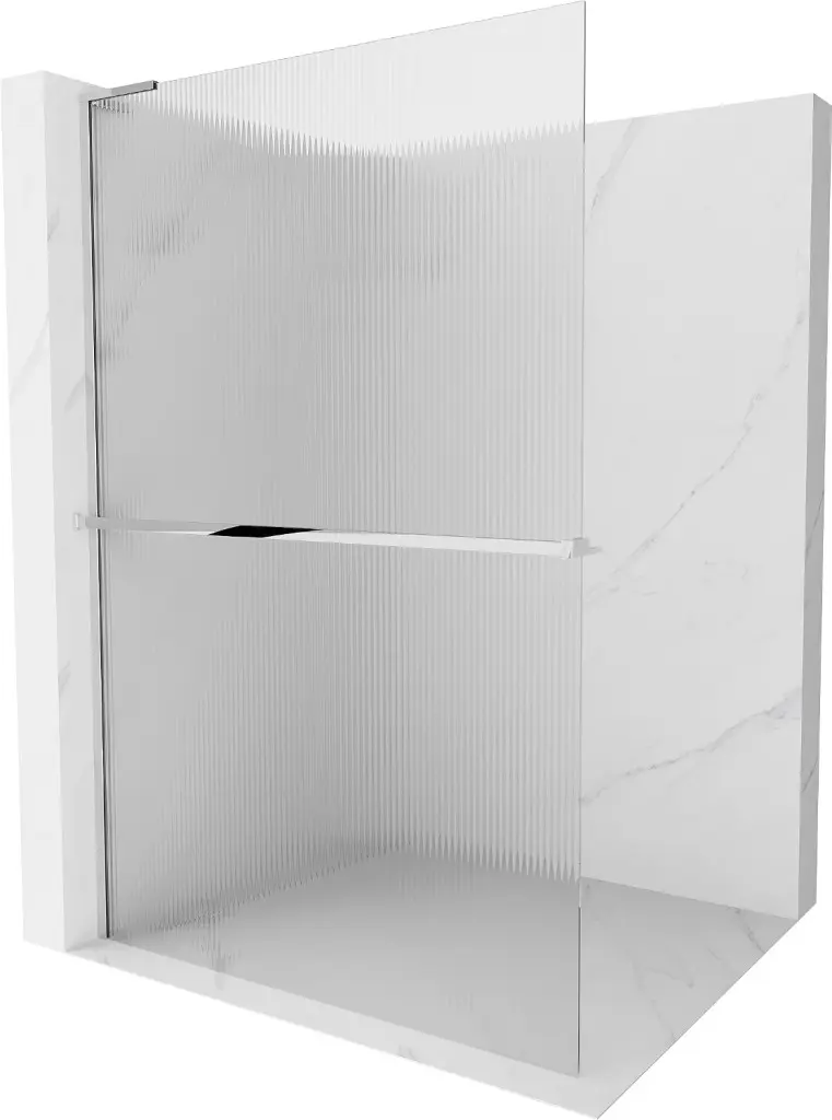 MEXEN/S Kioto+ L Sprchová zástěna WALK-IN s poličkou a držákem ručníků 90 x 200, proužky, chrom 800-090-123-01-09