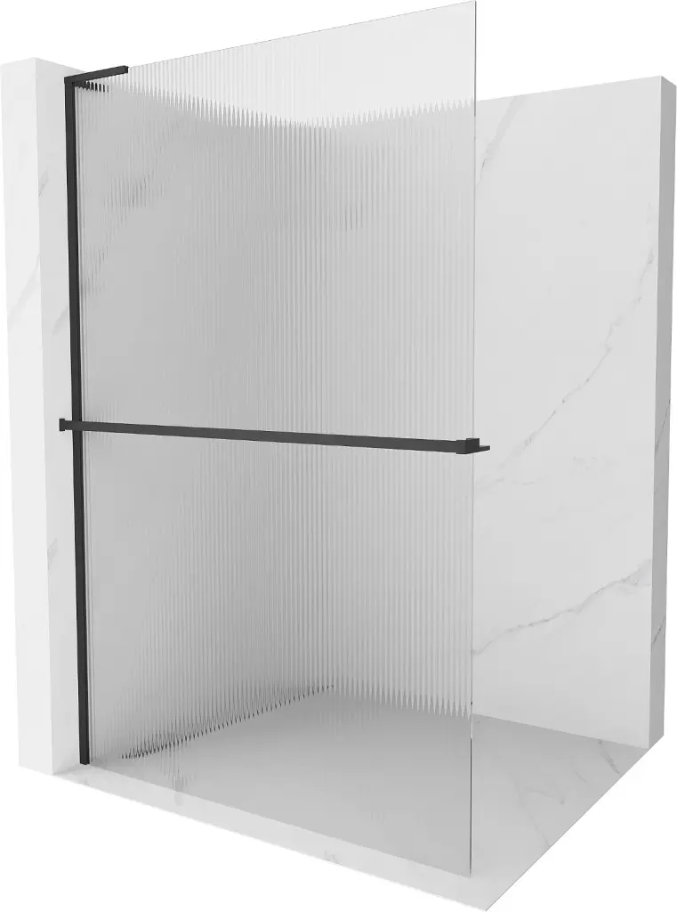 MEXEN/S Kioto+ L Sprchová zástěna WALK-IN s poličkou a držákem ručníků 110 x 200, proužky, černá 800-110-123-70-09