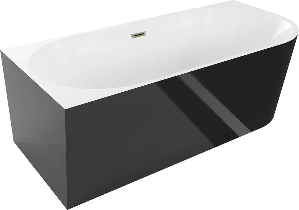 MEXEN/S Mia vana volně stojící rohová levá 150 x 75, bílá/černá, sifon a přepad zlatá 52691507575L-50