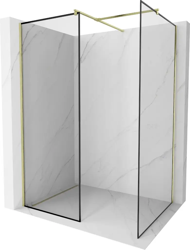 MEXEN/S Kioto Sprchová zástěna Walk-in 110 x 80, černý vzor, zlatá kartáčovaná 800-110-202-55-70-080