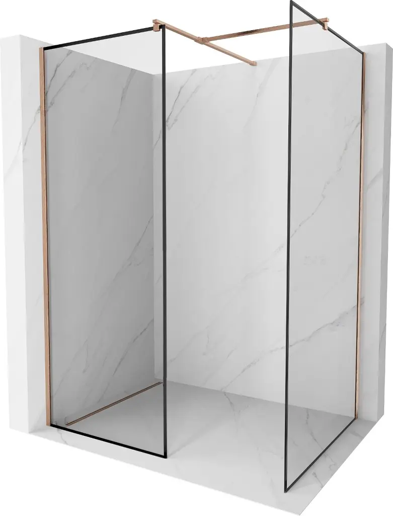 MEXEN/S Kioto Sprchová zástěna Walk-in 100 x 80, černý vzor, měď kartáčovaná 800-100-202-65-70-080