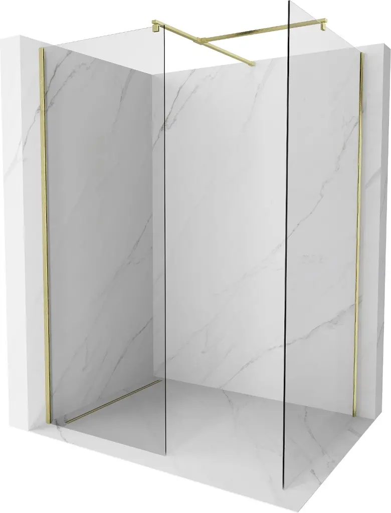 MEXEN/S Kioto Sprchová zástěna WALK-IN 110 x 110, transparent, zlatá kartáčovaná 800-110-202-55-00-110