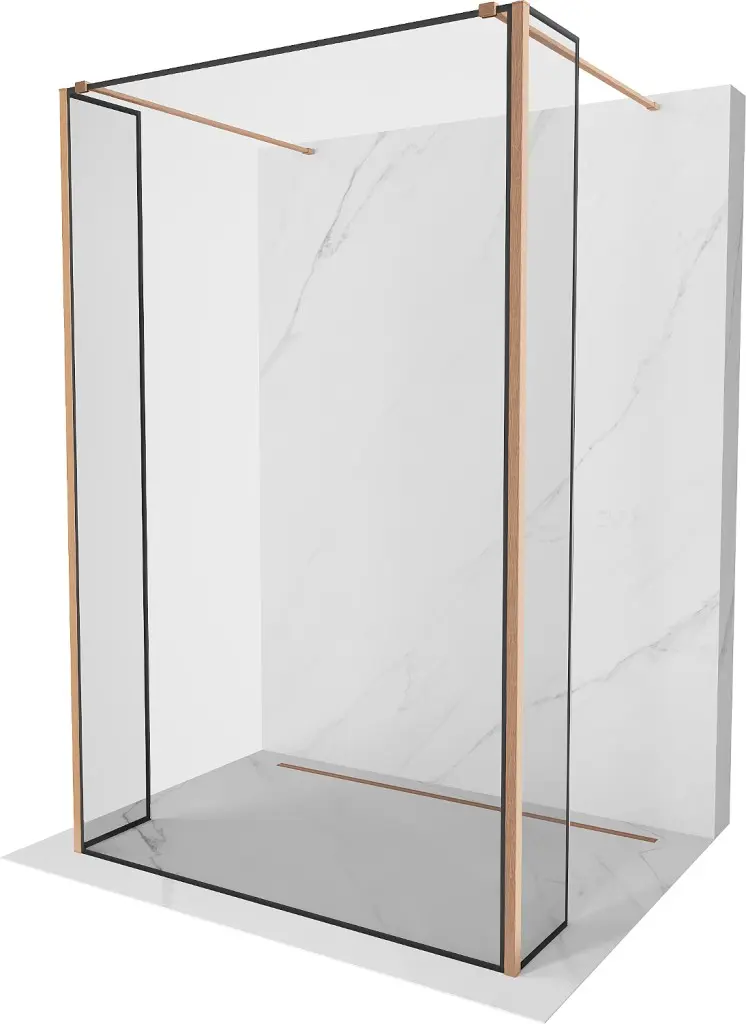 MEXEN/S Kioto Sprchová zástěna WALK-IN volněstojící 90 x 30 x 30, černý vzor, měď kartáčovaná 800-090-030-222-65-70-030