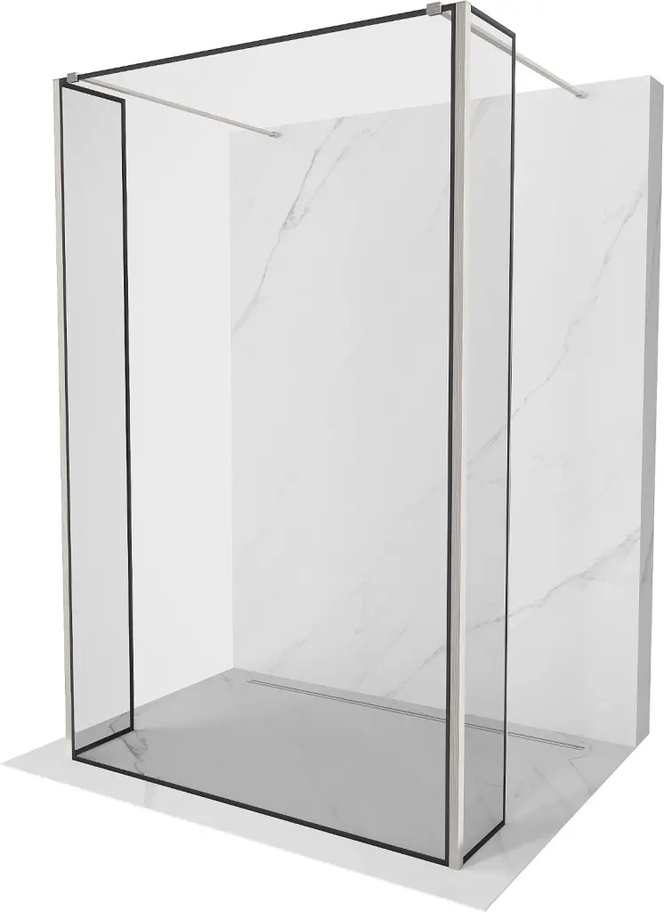 MEXEN/S Kioto Sprchová zástěna WALK-IN volněstojící 90 x 30 x 30, černý vzor, nikl kartáčovaná 800-090-030-222-97-70-030