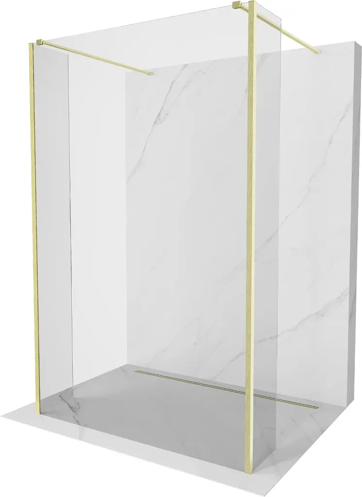 MEXEN/S Kioto Sprchová zástěna WALK-IN volněstojící 110 x 30 x 30, transparent, zlatá kartáčovaná 800-110-030-222-55-00-030