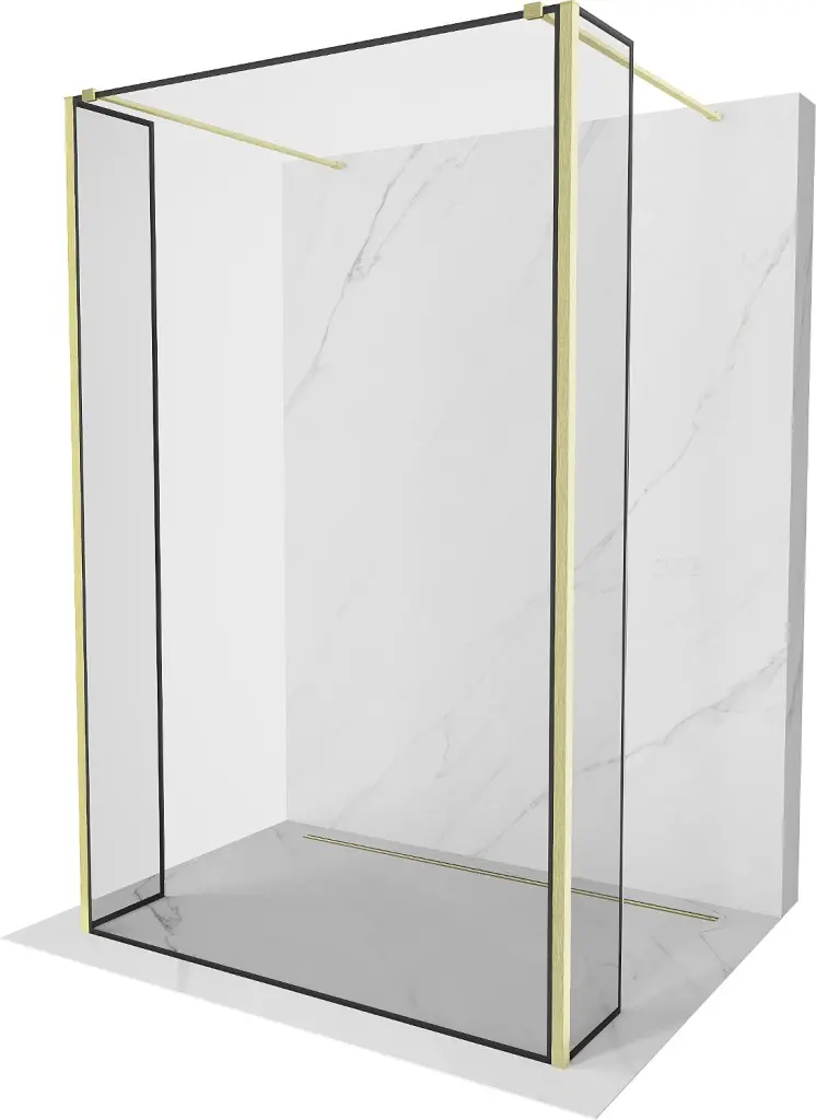 MEXEN/S Kioto Sprchová zástěna WALK-IN volněstojící 120 x 30 x 30, černý vzor, zlatá kartáčovaná 800-120-030-222-55-70-030