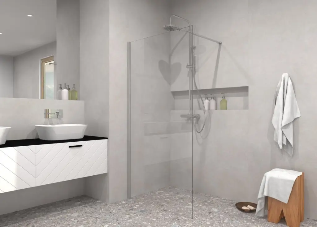 BESCO Walk-in sprchový kout ECO-N CHROM Barva rámu Chrom/Leštěný hliník (ALU), Pevná stěna Bez pevné stěny, Rozměr A 100, Rozměr C 195, Výplň Čiré bezpečnostní sklo 6 mm BCEXON100CC