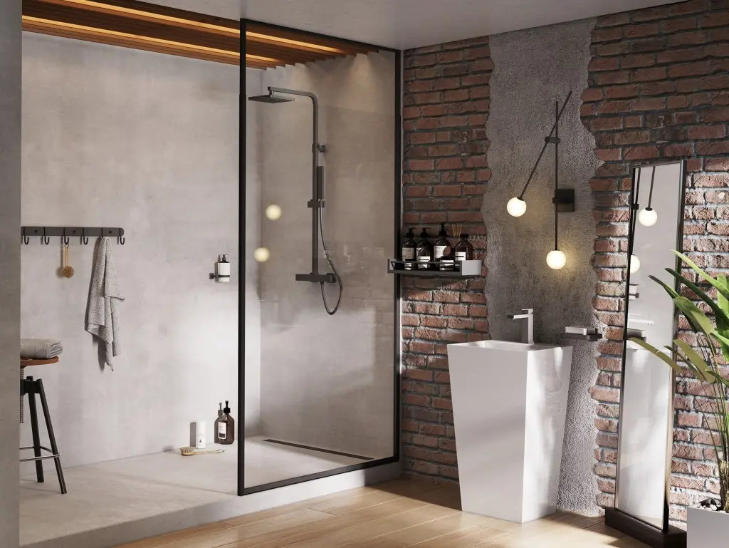 BESCO Walk-in sprchový kout ICON BLACK Barva rámu Černá, Rozměr A 110, Rozměr C 200, Směr zavírání Univerzální Levé / Pravé, Výplň Čiré bezpečnostní sklo 8 mm BCICON11BC
