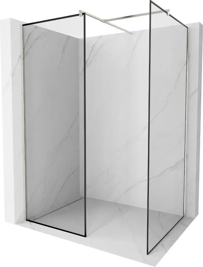 MEXEN/S Kioto Sprchová zástěna WALK-IN 90 x 70, černý vzor, nikl kartáčovaná 800-090-202-97-70-070