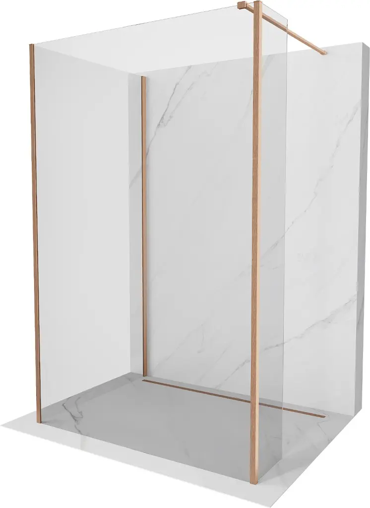 MEXEN/S Kioto Sprchová zástěna WALK-IN 100 x 95 x 30, transparent, měď kartáčovaná 800-100-095-221-65-00-030
