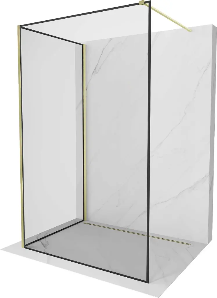 MEXEN/S Kioto Sprchová zástěna WALK-IN 100 x 70, černý vzor, zlatá kartáčovaná 800-100-212-55-70-070