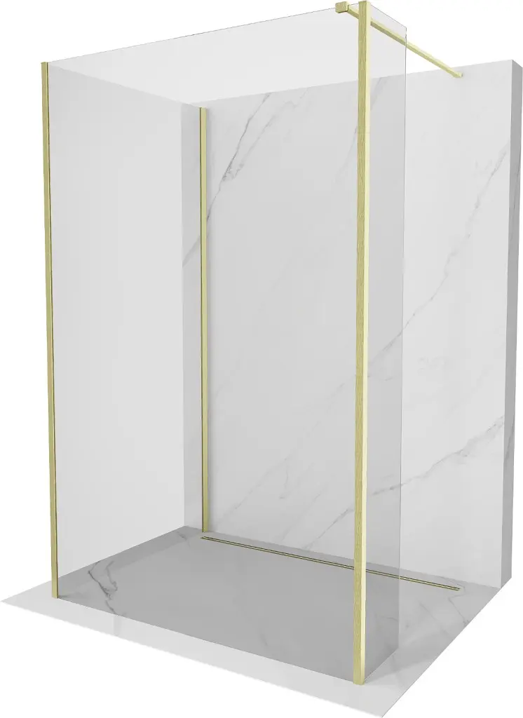 MEXEN/S Kioto Sprchová zástěna WALK-IN 110 x 105 x 30, transparent, zlatá kartáčovaná 800-110-105-221-55-00-030