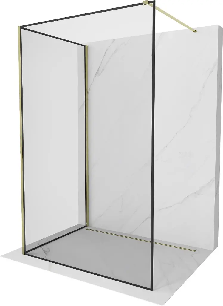 MEXEN/S Kioto Sprchová zástěna WALK-IN 120 x 120, černý vzor, zlatá 800-120-212-50-70-120