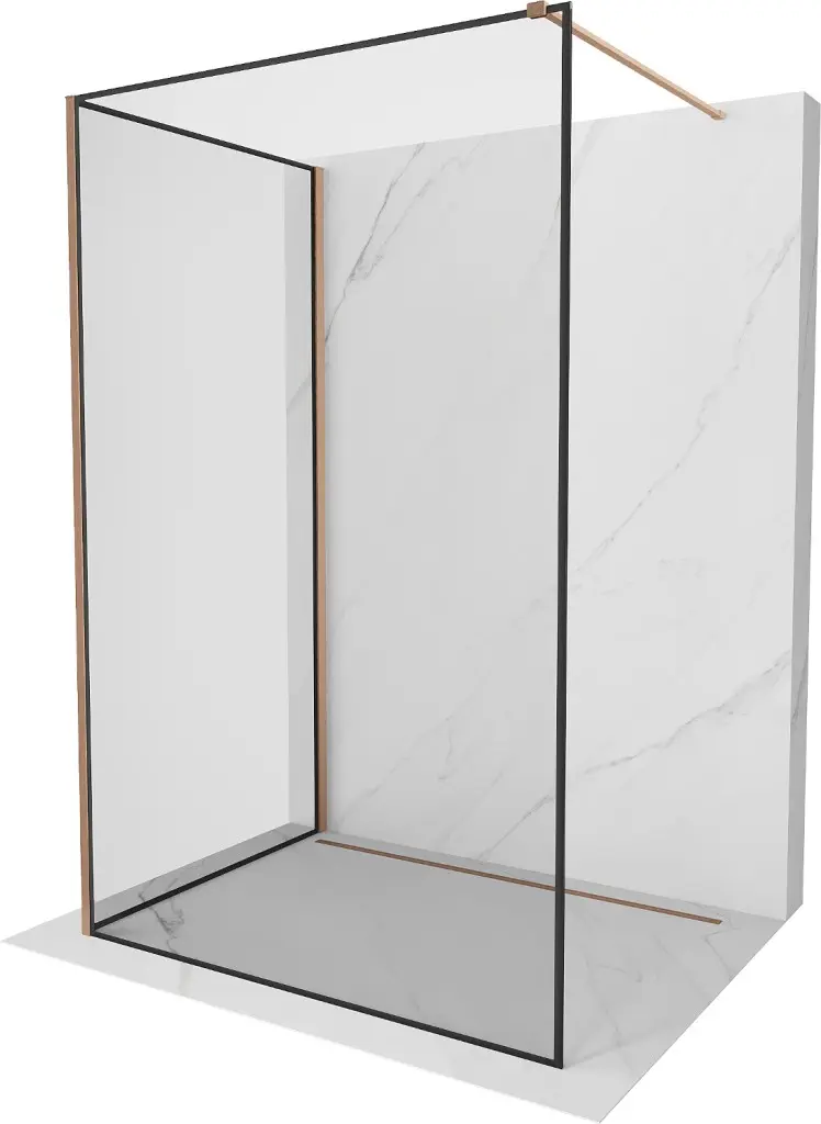 MEXEN/S Kioto Sprchová zástěna WALK-IN 120 x 110, černý vzor, měď kartáčovaná 800-120-212-65-70-110
