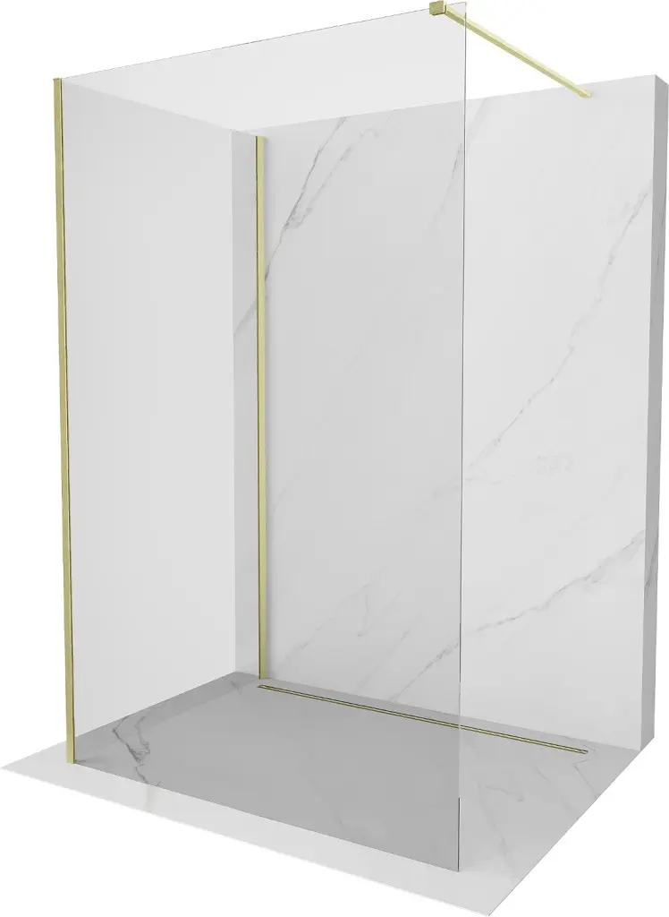 MEXEN/S Kioto Sprchová zástěna WALK-IN 125 x 120, transparent, zlatá kartáčovaná 800-125-212-55-00-120