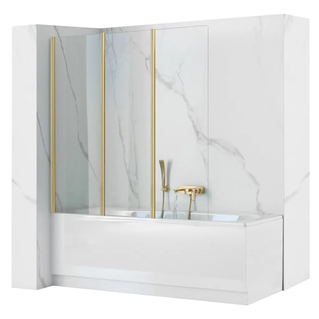 Trojdílná vanová zástěna REA AGAT-3 120 cm, zlatá kartáčovaná/transparent