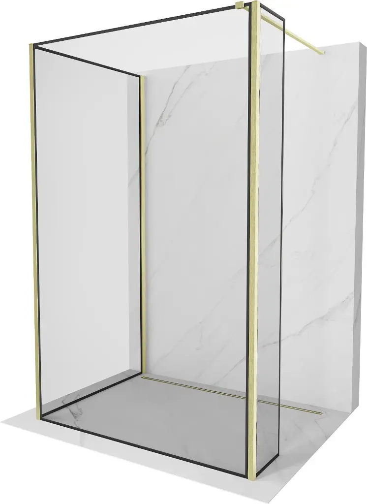 MEXEN/S Kioto Sprchová zástěna WALK-IN 90 x 80 x 30, černý vzor, zlatá kartáčovaná 800-090-080-221-55-70-030
