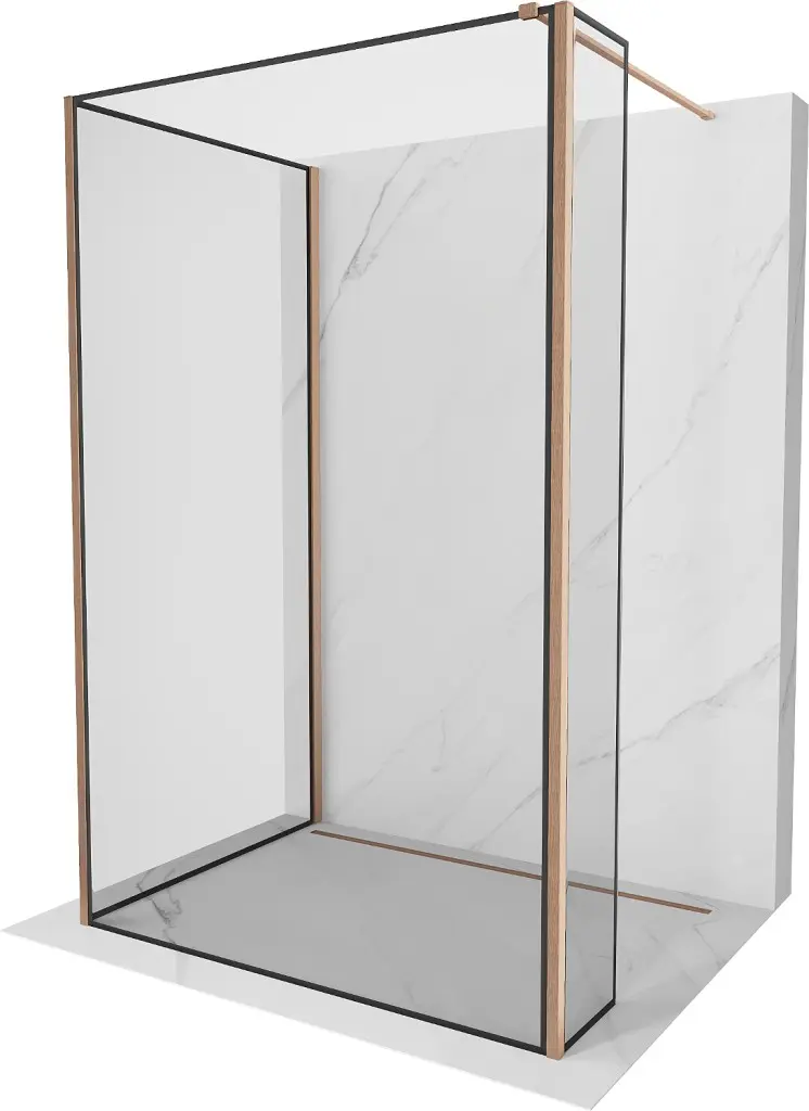 MEXEN/S Kioto Sprchová zástěna WALK-IN 90 x 80 x 30, černý vzor, měď kartáčovaná 800-090-080-221-65-70-030