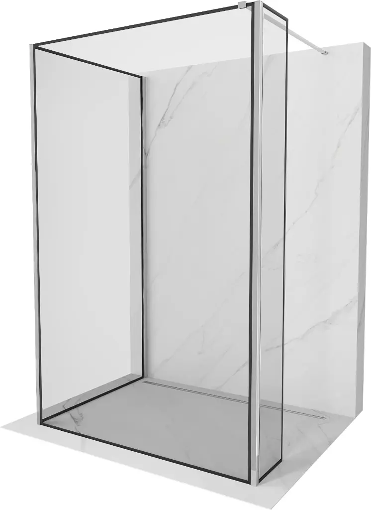 MEXEN/S Kioto Sprchová zástěna WALK-IN 100 x 90 x 40, černý vzor, chrom 800-100-090-221-01-70-040