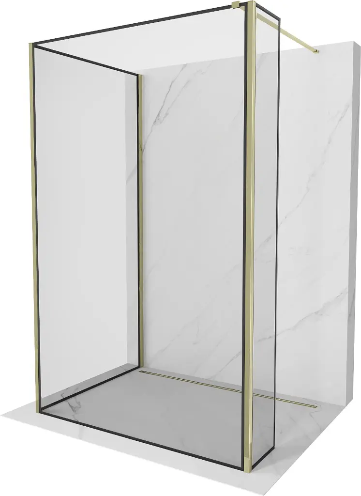 MEXEN/S Kioto Sprchová zástěna WALK-IN 110 x 70 x 40, černý vzor, zlatá 800-110-070-221-50-70-040
