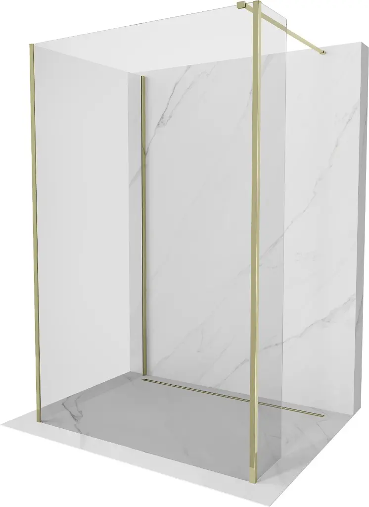 MEXEN/S Kioto Sprchová zástěna WALK-IN 125 x 85 x 40, transparent, zlatá 800-125-085-221-50-00-040
