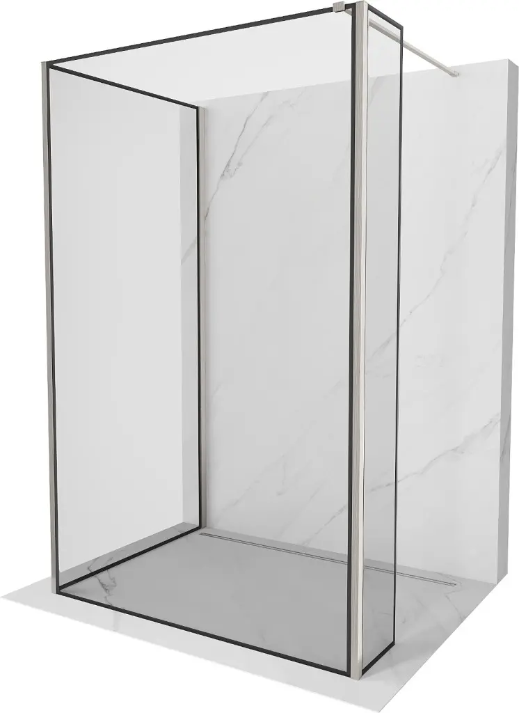 MEXEN/S Kioto Sprchová zástěna WALK-IN 120 x 90 x 40, černý vzor, nikl kartáčovaná 800-120-090-221-97-70-040