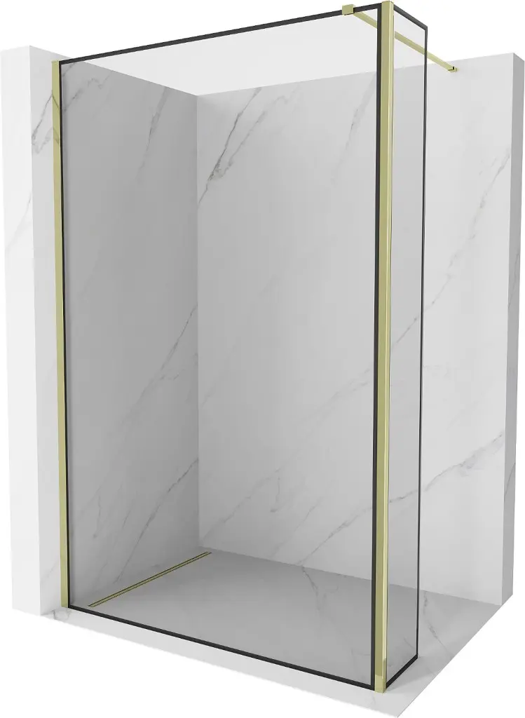 MEXEN/S Kioto Sprchová zástěna WALK-IN 100 x 30, černý vzor, zlatá 800-100-212-50-70-030
