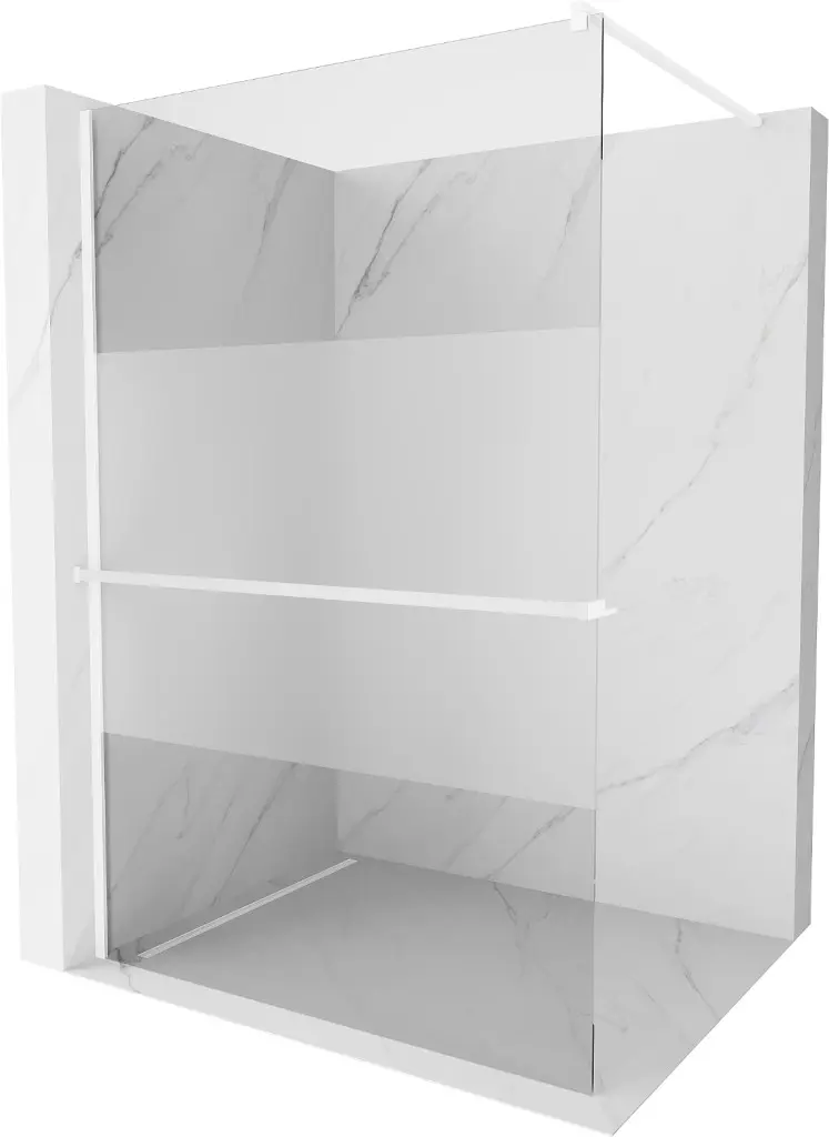 MEXEN/S Kioto+ Sprchová zástěna WALK-IN s poličkou a držákem ručníků 80 x 200, transparent/vzor, bílá 800-080-121-20-35