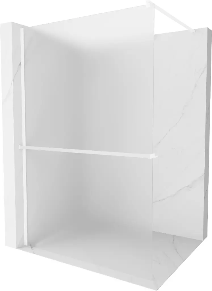 MEXEN/S Kioto+ Sprchová zástěna WALK-IN s poličkou a držákem ručníků 120 x 200, vzor, bílá 800-120-121-20-30