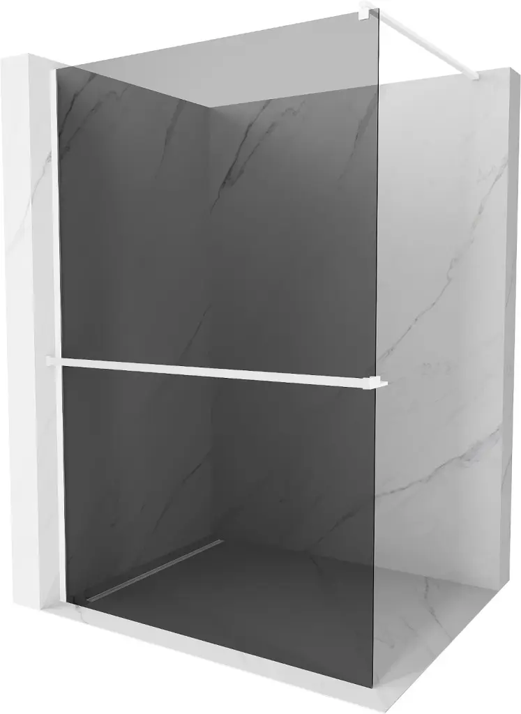 MEXEN/S Kioto+ Sprchová zástěna WALK-IN s poličkou a držákem ručníků 90 x 200, grafit, bílá 800-090-121-20-40