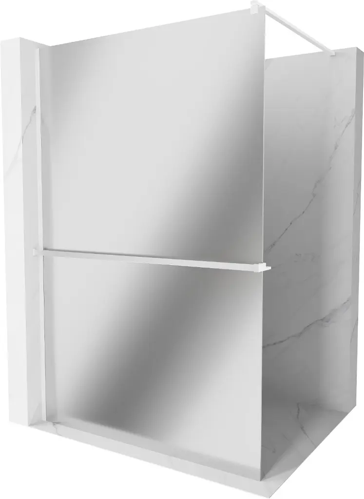 MEXEN/S Kioto+ Sprchová zástěna WALK-IN s poličkou a držákem ručníků 110 x 200, zrcadlové, bílá 800-110-121-20-50