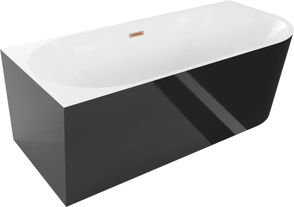MEXEN/S Mia volně stojící rohová vana levá 150 x 75, bílá/černá, sifon a přepad měď kartáčovaná 52691507575L-65