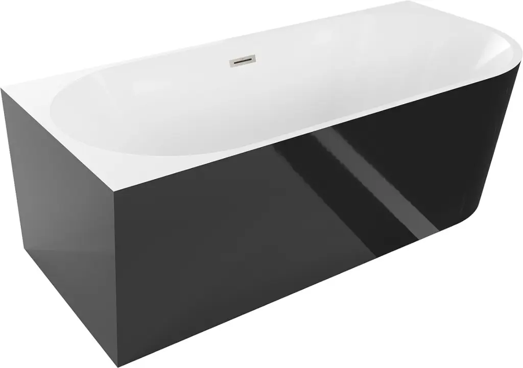 MEXEN/S Mia volně stojící rohová vana levá 150 x 75, bílá/černá, sifon a přepad nikl kartáčovaná 52691507575L-97