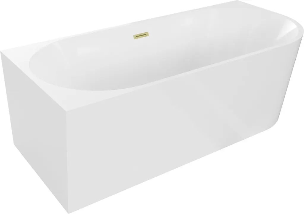 MEXEN/S Mia volně stojící rohová vana levá 180 x 80, bílá, sifon a přepad kartáčované zlato 52691808000L-55
