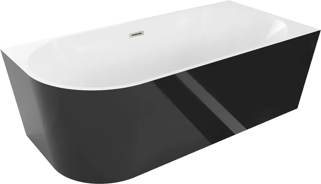 MEXEN/S Mia volně stojící rohová vana pravá 180 x 80, bílá/černá, sifon a přepad nikl kartáčovaná 52691808075P-97