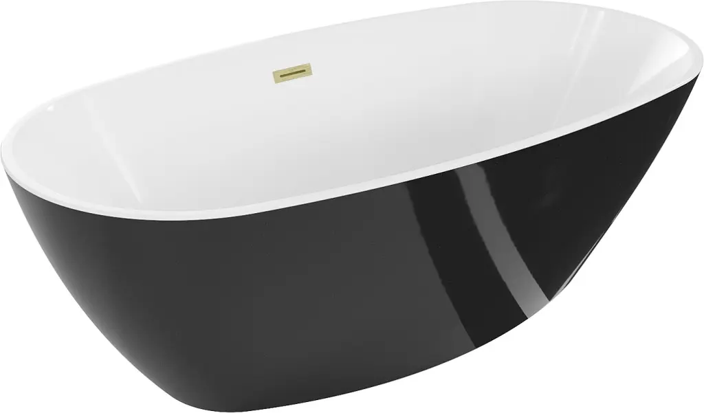 MEXEN/S Eris volně stojící vana 155 x 80, bílá/černá, sifon a přepad kartáčované zlato 53441558075-55