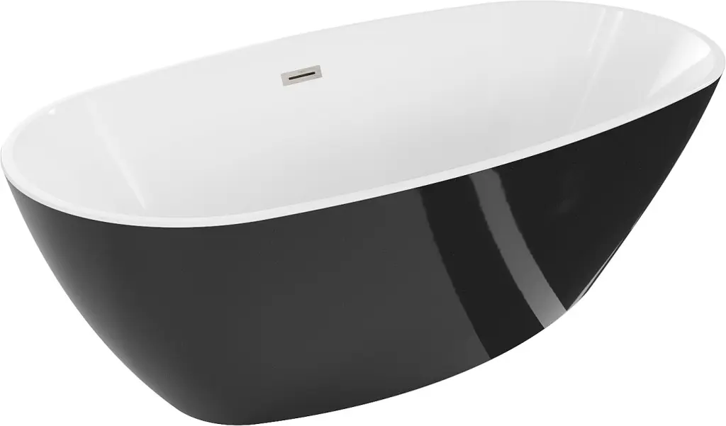 MEXEN/S Eris volně stojící vana 180 x 80, bílá/černá, sifon a přepad nikl kartáčovaná 53441808075-97
