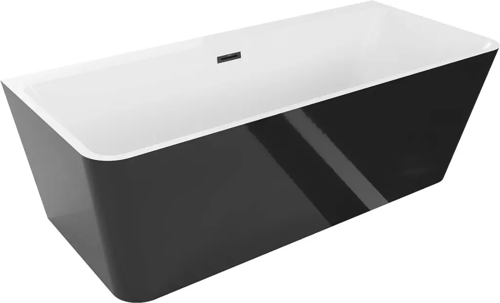 MEXEN/S Volta vana volně stojící rohová 150 x 75, bílá/černá, sifon a přepad černá 51131507575-70