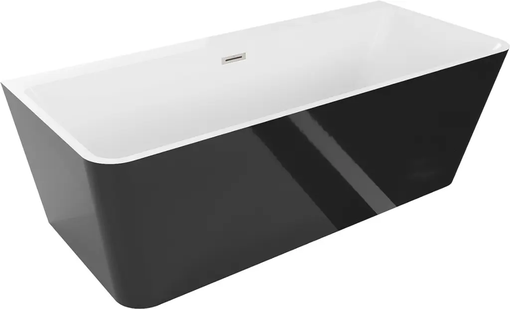MEXEN/S Volta vana volně stojící rohová 150 x 75, bílá/černá, sifon a přepad nikl kartáčovaná 51131507575-97
