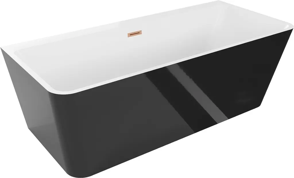 MEXEN/S Volta vana volně stojící rohová 170 x 75, bílá/černá, sifon a přepad měď kartáčovaná 51131707575-65
