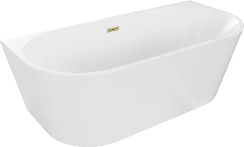 MEXEN/S Oval vana volně stojící nástěnná 150 x 75, bílá, sifon a přepad zlatá kartáčovaná 52671507500-55