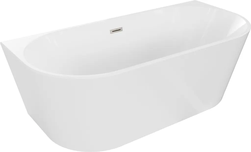 MEXEN/S Oval vana volně stojící nástěnná 150 x 75, bílá, sifon a přepad nikl kartáčovaná 52671507500-97