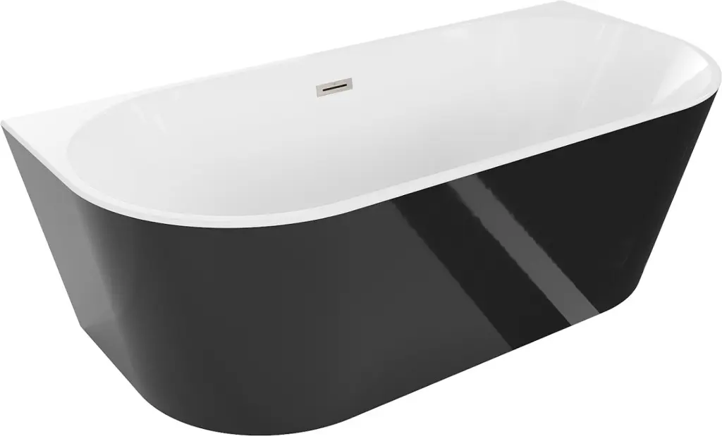 MEXEN/S Oval vana volně stojící nástěnná 170 x 80, bílá/černá, sifon a přepad nikl kartáčovaná 52671708075-97