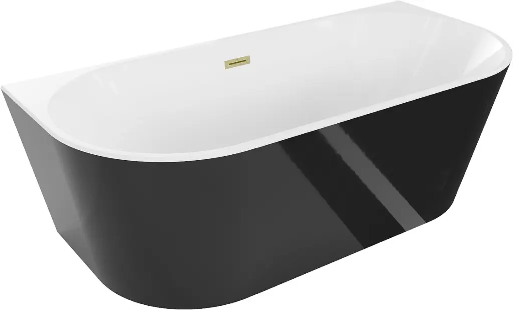 MEXEN/S Oval vana volně stojící nástěnná 180 x 80, bílá/černá, sifon a přepad zlatá kartáčovaná 52671808075-55