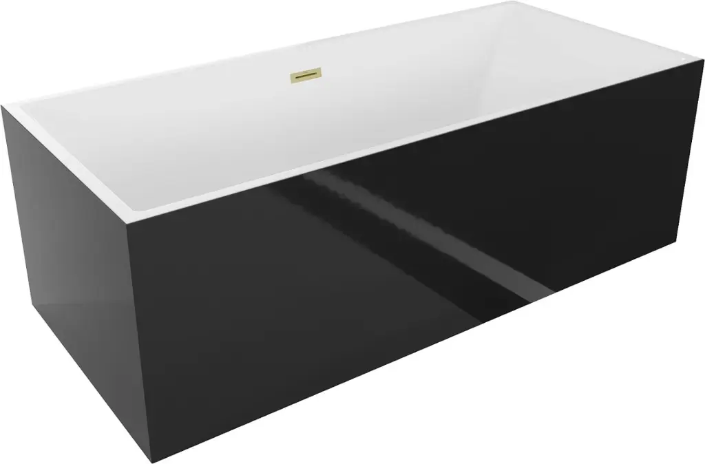 MEXEN/S Vigo volně stojící vana 178,5 x 80, bílá/černá, sifon a přepad zlatá kartáčovaná 51251788075-55
